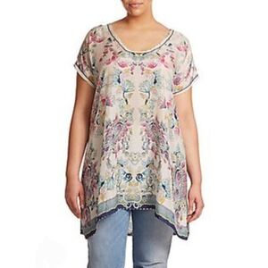 Johnny Was Size Xs 100% Silk Paisley Print Scoop Neck Tunic Multicolor READ‎